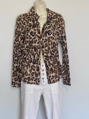 Michael Kors leopard jaguar button up shirt animal print cotton collar festival